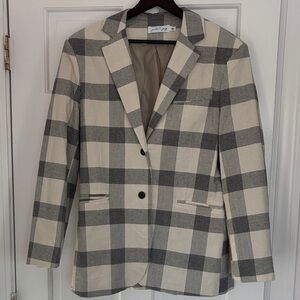 Petal & Pup Black and Cream Plaid Blazer